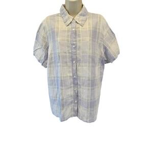 Valerie stevens 18W 100% linen purple lavander plaid short sleeve button up